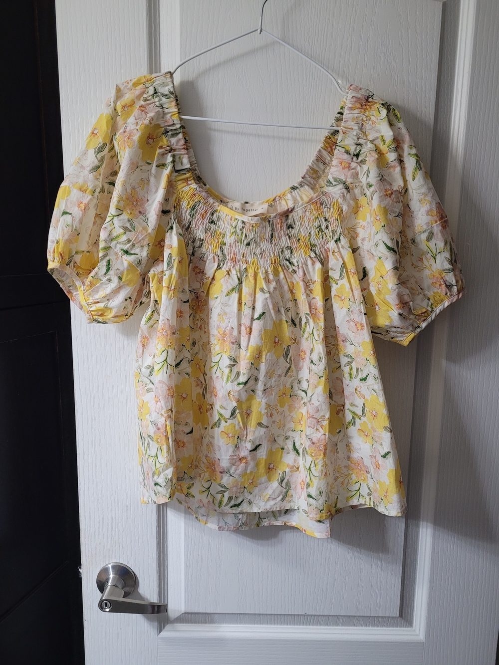 By Together Yellow Floral Smocked Square-Neck Blouse